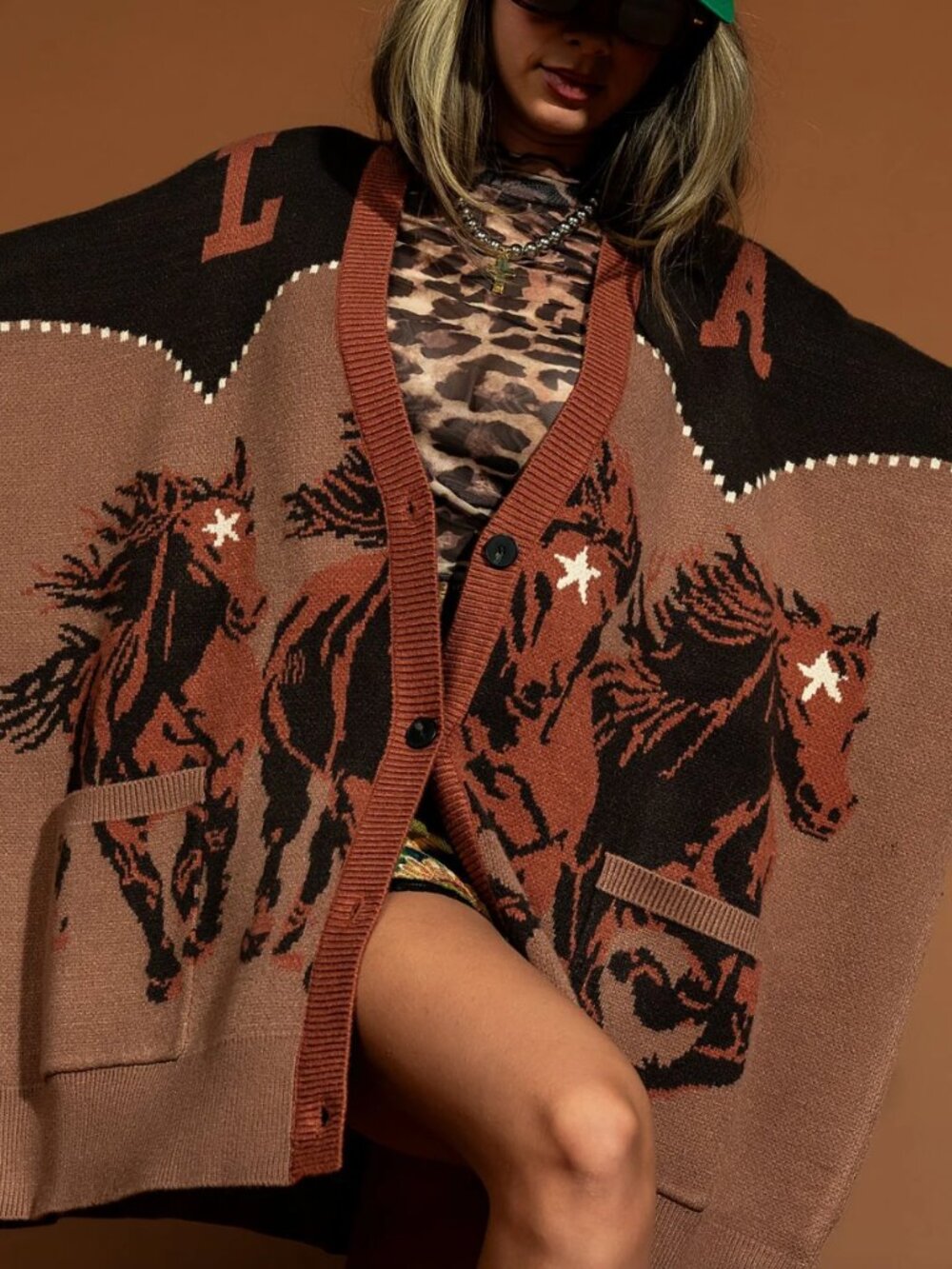 Dressed in LALA Untamed Wild Mustang Cardigan, Size L/XL